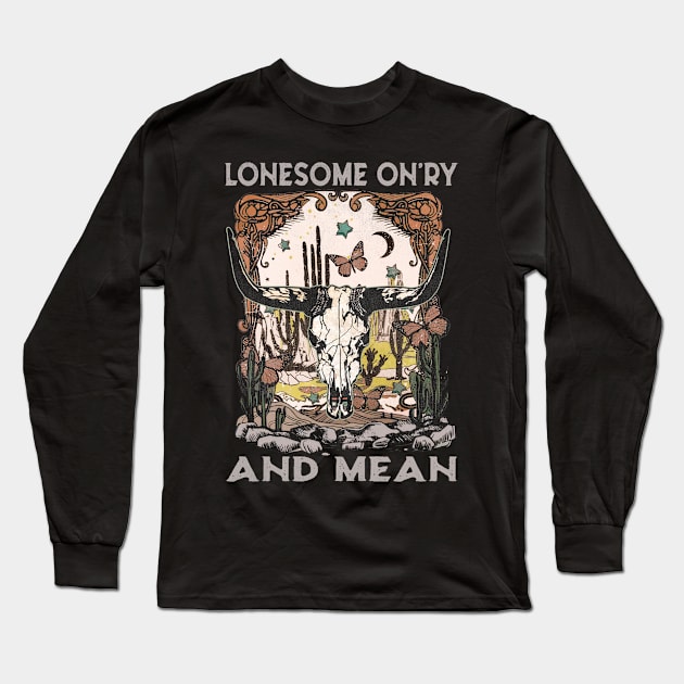 Lonesome On'ry And Mean Bull Head Cactus Long Sleeve T-Shirt by Maja Wronska